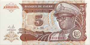 5 Nouveaux Zaires(Zaire 1993) Banknote