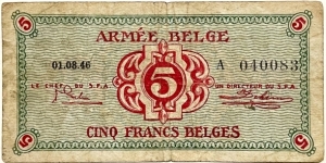 5 Francs (Armée Belge/ Military Occupation of Germany - 1946) Banknote