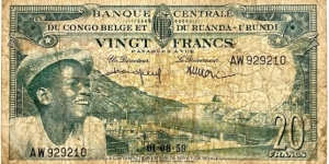 20 Francs (Congo-Belge and Rwanda-Burundi) Banknote