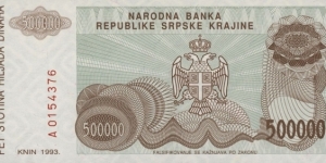 Serb Republic of Krajina 500000 Dinara Banknote