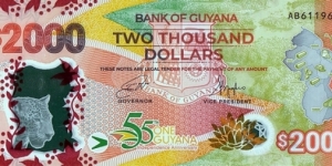 Guyana N.D. (2021) 2,000 Dollars.

55 Years of Independence. Banknote