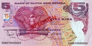 Papua New Guinea 2007 5 Kina.

South Pacific Games.

Specimen. Banknote