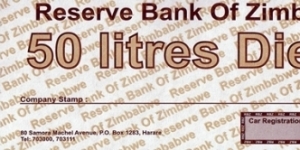 Zimbabwe N.D. (2009) 50 Litres - Diesel fuel coupon. Banknote