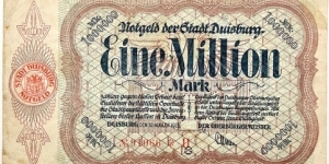 1.000.000 Mark (Duisburg /Westphalia /Ruhr Area Notgeld - Weimar Republic 1923)  Banknote