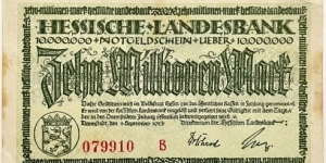 10.000.000 Mark (Local Issue - Notgeld / State of Hessen / Weimar Republic 1923)  Banknote