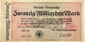 20.000.000.000 Mark (Deutsche Reichsbahn / Berlin)  Banknote