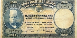 20 Franka Ari / Franchi Oro (Gold Francs / Special Serial 27071)   Banknote