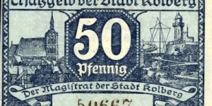 50 pfennig notgeld City of Kolberg (now city in Poland Kołobrzeg) Banknote