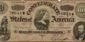 CONFEDERATE STATES OF AMERICA 100 Dollars 1864 Banknote