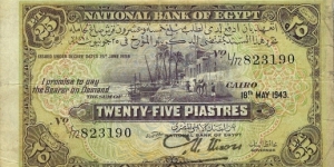 EGYPT 25 Piastres 1943 Banknote