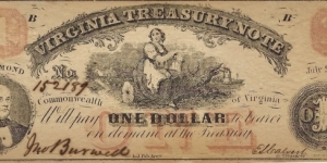 VIRGINIA 1 Dollar 1862 Banknote