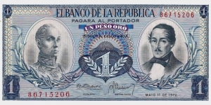 COLOMBIA 1 Peso Oro 1970 Banknote