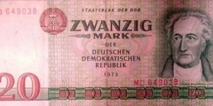 German Democratic Republic (East Germany) 20 Mark. 
MD 649038 Banknote