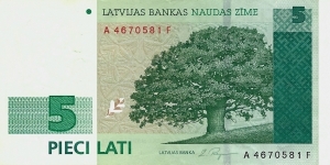 LATVIA 5 Lati 1992 Banknote