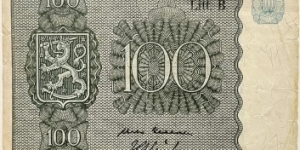 100 Markkaa (Litt.B / Kekkonen & Alsiala / 1948 Issue)  Banknote