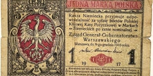 1 Marka (German Occupation-1st W.W / State Loan Bank of Poland 1917) 