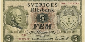5 Kronor (consecutive series 1 of 2 / 0332292) Banknote