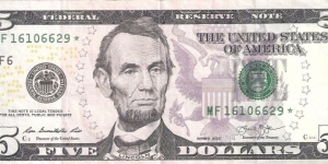 Federal Reserve Note; 5 dollars; Series 2013 (Rios/Lew).  Star Note. Banknote