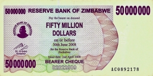 ZIMBABWE 50,000,000 Dollars Banknote