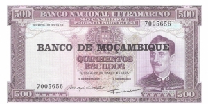 500 escudos; originally printed 1967, overprinted with 