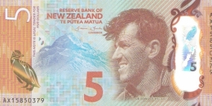 5 dollars; 2015.  Polymer Note. Banknote