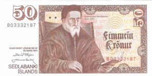 50 kronur; March 29, 1961. Banknote
