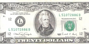 Federal Reserve Note; 20 dollars; Series 1990 (Villalpando/Brady). Banknote