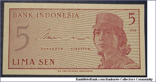 Indonesia 5 Sen 1964 Banknote