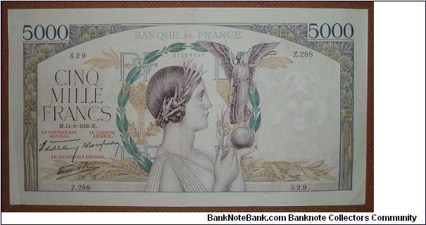 5000 Francs; large denomination as well as large in size. Banknote