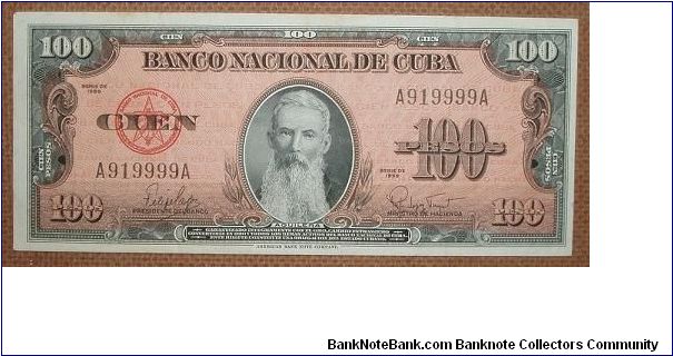 100 Pesos, neat serial number. Banknote