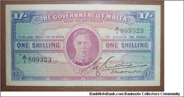 1 Shilling, uniface. Banknote