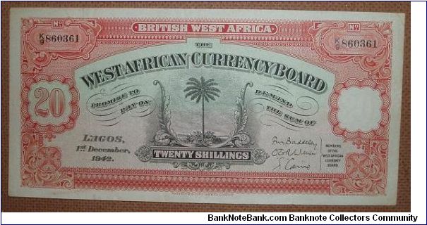 20 Shillings. Uniface except for an Arabic Script; strikingly beautiful. Banknote