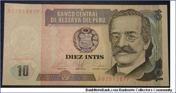 Peru 10 Intis 1987 Banknote