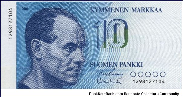 10 markkaa. FRONT: Runner Paavo Nurmi. BACK: Olympic Stadium in Helsinki.

Primary signature: Rolf Kullberg Banknote