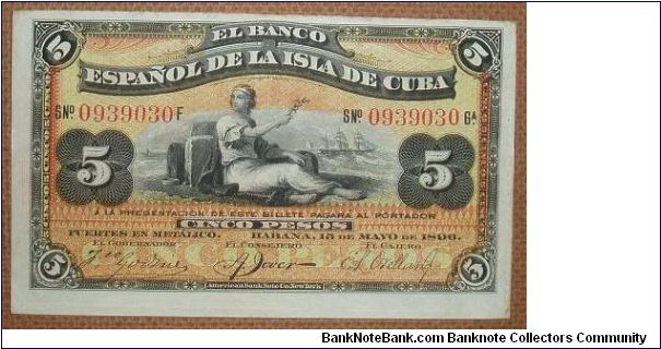 5 Pesos. Very old. Plata. Banknote