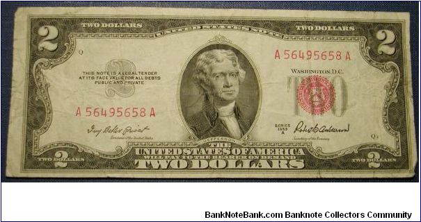 US 2 Dollar Federal Reserve Note 1953 Banknote