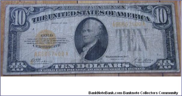 US 10 Dollar Gold Certificate 1928 Banknote