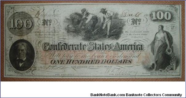 Confederate States 100 Dollars Banknote