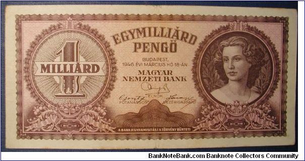 Hungary 1 Million Pengo 1946

NOT FOR SALE Banknote