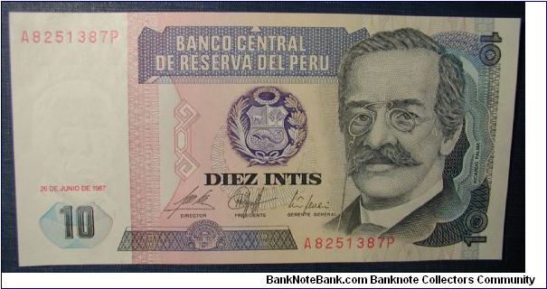 Peru 10 Intis 1987 Banknote