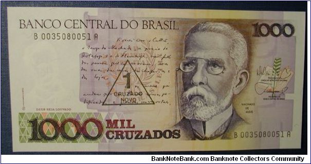 Brazil 1 Cruzado on 1000 Cruzados 1989 Banknote