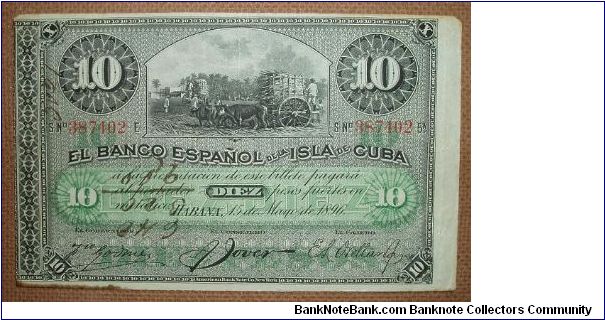 10 Pesos, very old/beautiful. Banknote