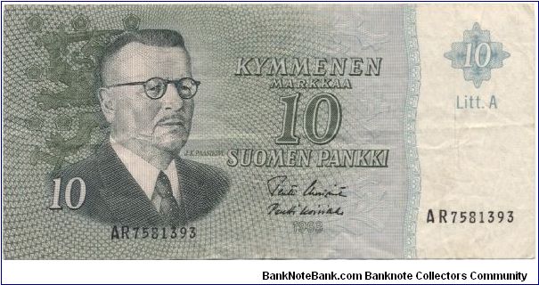 10 markkaa. Litt. A series. OBVERSE: J.K.Paasikivi. Banknote