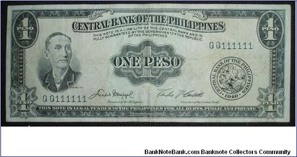 Straight Aces serial no! 1 Peso Banknote