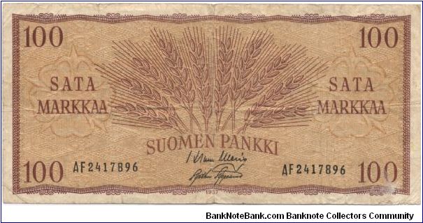 100 markkaa. Banknote