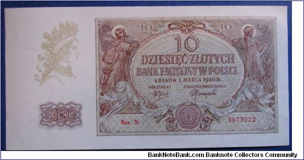 Nazi Occupied Poland 1940 10 Zloty

NOT FOR SALE Banknote