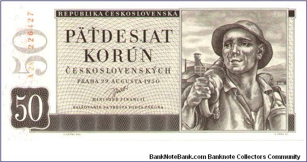 Czechoslovakia, 50 Korun, 1950,  P-71s Banknote