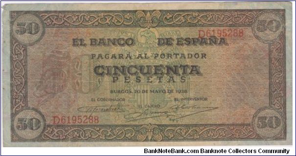 50 Pesetas from Spanish Civil War. Banknote