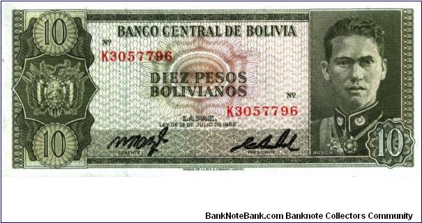 Bolivia - 10 Pesos Bolivianos - 1962 - P-154a Banknote