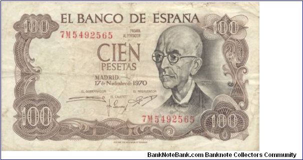 100 Pesetas Spain 1970 Banknote